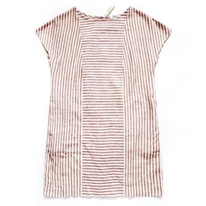 NWT MADEWELL Striped Play Button Back Tee Linen Blend Dress + Pockets XS